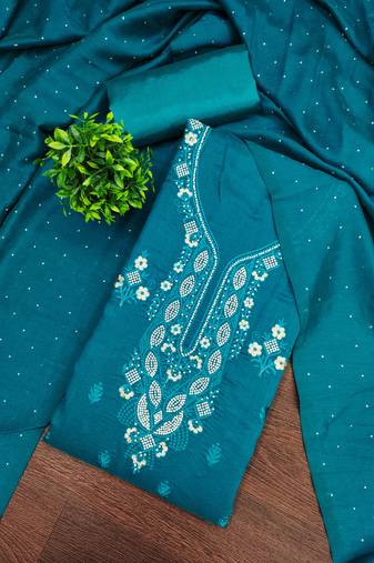  blue embroidery vichitra cotton dress material