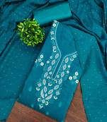 Women's blue embroidery vichitra cotton dress material