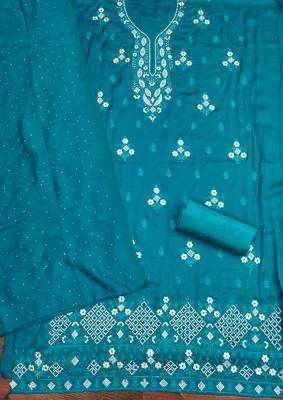  blue embroidery vichitra cotton dress material 2
