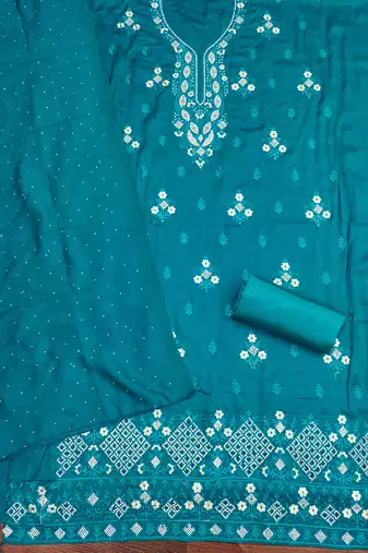  blue embroidery vichitra cotton dress material