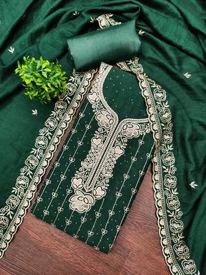  green embroidery vichitra cotton dress material 1