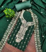 Women's green embroidery vichitra cotton dress material
