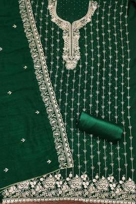  green embroidery vichitra cotton dress material 2