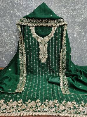  green embroidery vichitra cotton dress material 3