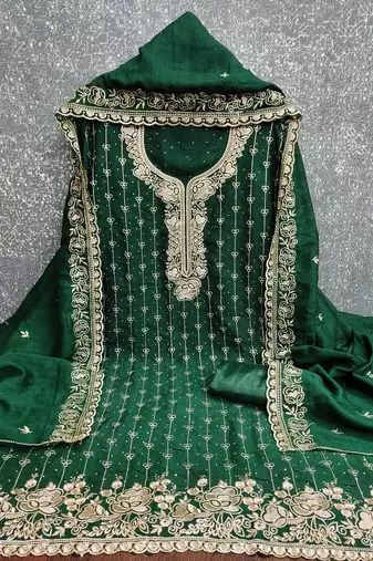  green embroidery vichitra cotton dress material