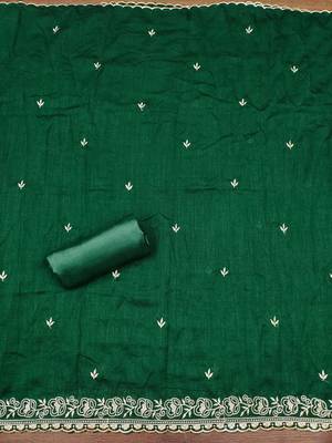 green embroidery vichitra cotton dress material 4