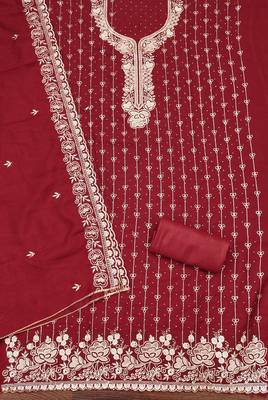  maroon embroidery vichitra cotton dress material 2