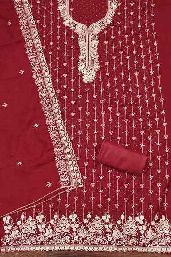  maroon embroidery vichitra cotton dress material