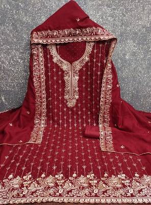  maroon embroidery vichitra cotton dress material 3