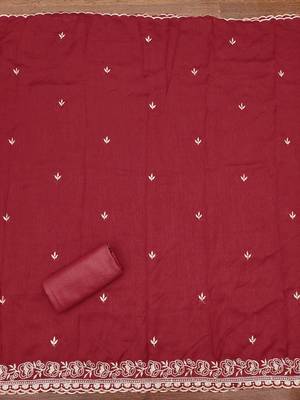  maroon embroidery vichitra cotton dress material 4