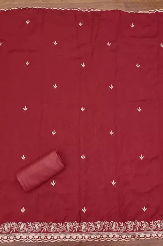  maroon embroidery vichitra cotton dress material