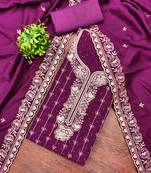 Women's purple embroidery vichitra cotton dress material