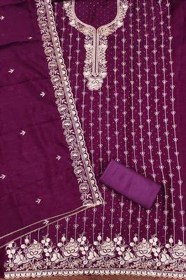  purple embroidery vichitra cotton dress material 2
