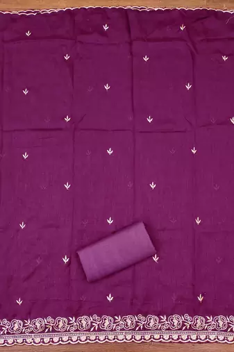  purple embroidery vichitra cotton dress material