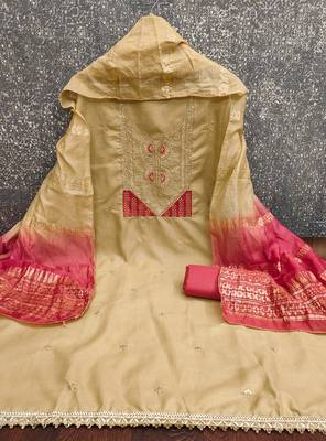  beige embroidery cotton dress material 3