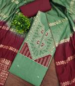 Women's green embroidery slub cotton dress material