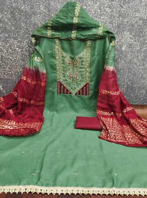  green embroidery slub cotton dress material 3
