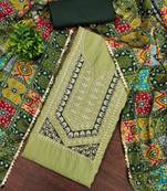 Women's light green embroidery slub cotton dress material