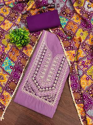  levender embroidery slub cotton dress material 1