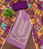 Women's levender embroidery slub cotton dress material