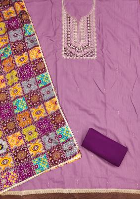  levender embroidery slub cotton dress material 2