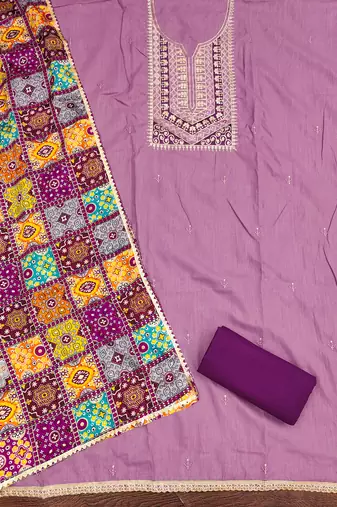  levender embroidery slub cotton dress material