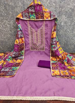  levender embroidery slub cotton dress material 3