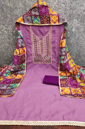  levender embroidery slub cotton dress material