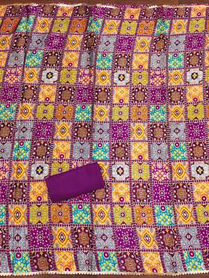  levender embroidery slub cotton dress material 4