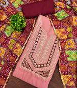 Women's pink embroidery slub cotton dress material