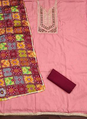  pink embroidery slub cotton dress material 2