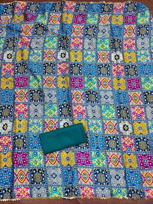  sea green embroidery slub cotton dress material 4