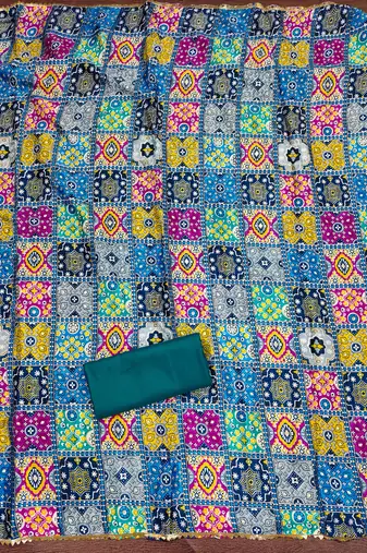  sea green embroidery slub cotton dress material