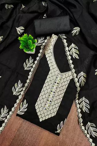 Women's black embroidery vichitra cotton dress material