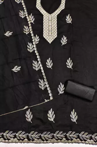  black embroidery vichitra cotton dress material