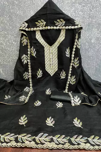  black embroidery vichitra cotton dress material