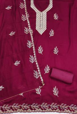  magenta embroidery vichitra cotton dress material 2
