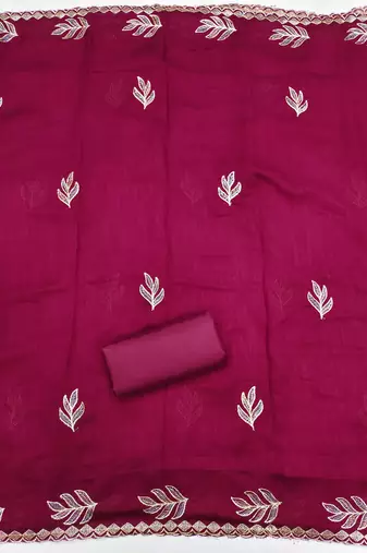  magenta embroidery vichitra cotton dress material