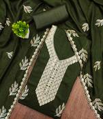 Women's green embroidery vichitra cotton dress material