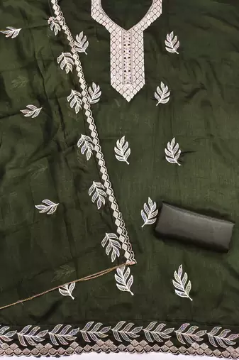  green embroidery vichitra cotton dress material