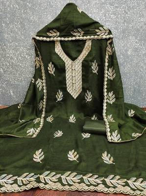  green embroidery vichitra cotton dress material 3