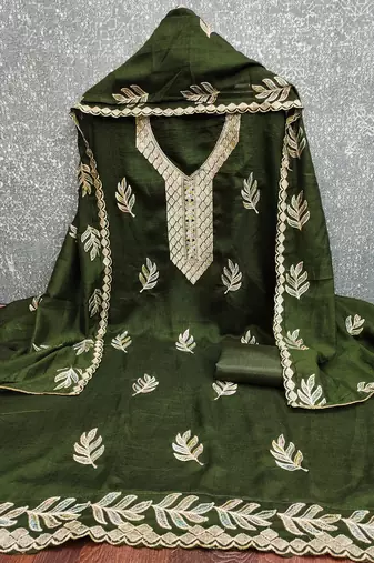  green embroidery vichitra cotton dress material