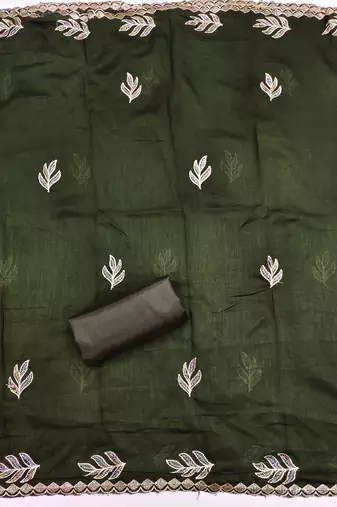  green embroidery vichitra cotton dress material