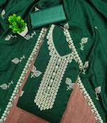 Women's green embroidery vichitra cotton dress material