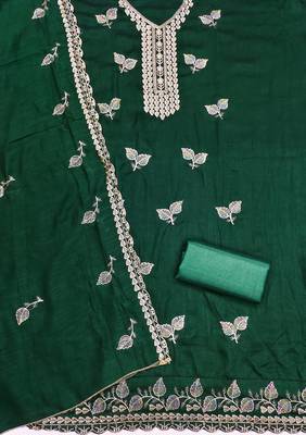  green embroidery vichitra cotton dress material 2