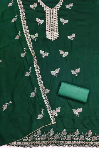 green embroidery vichitra cotton dress material