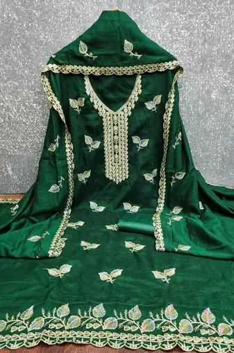  green embroidery vichitra cotton dress material