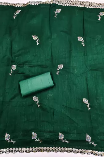  green embroidery vichitra cotton dress material