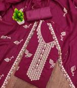  magenta embroidery vichitra cotton dress material