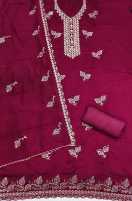 magenta embroidery vichitra cotton dress material 2